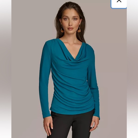 NWOT DKNY teal blue swoop neck top - size small - Picture 7 of 8